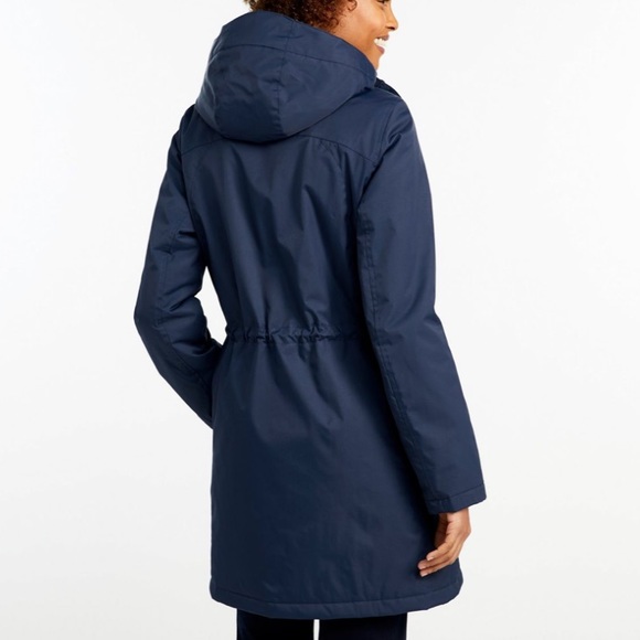 LL Bean Winter Warmer Coat Parka Long Jacket Black Sherpa Hood Adjustable Waist - Picture 2 of 13